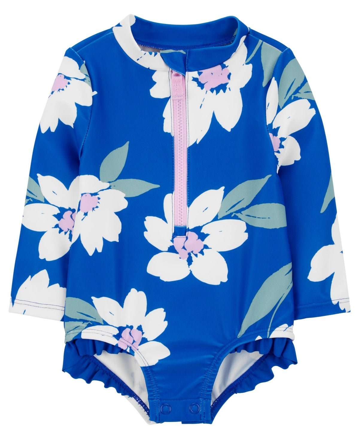 Carter's Baby Carter's Floral One Piece Zip Front Rashguard Swimsuit - Blue