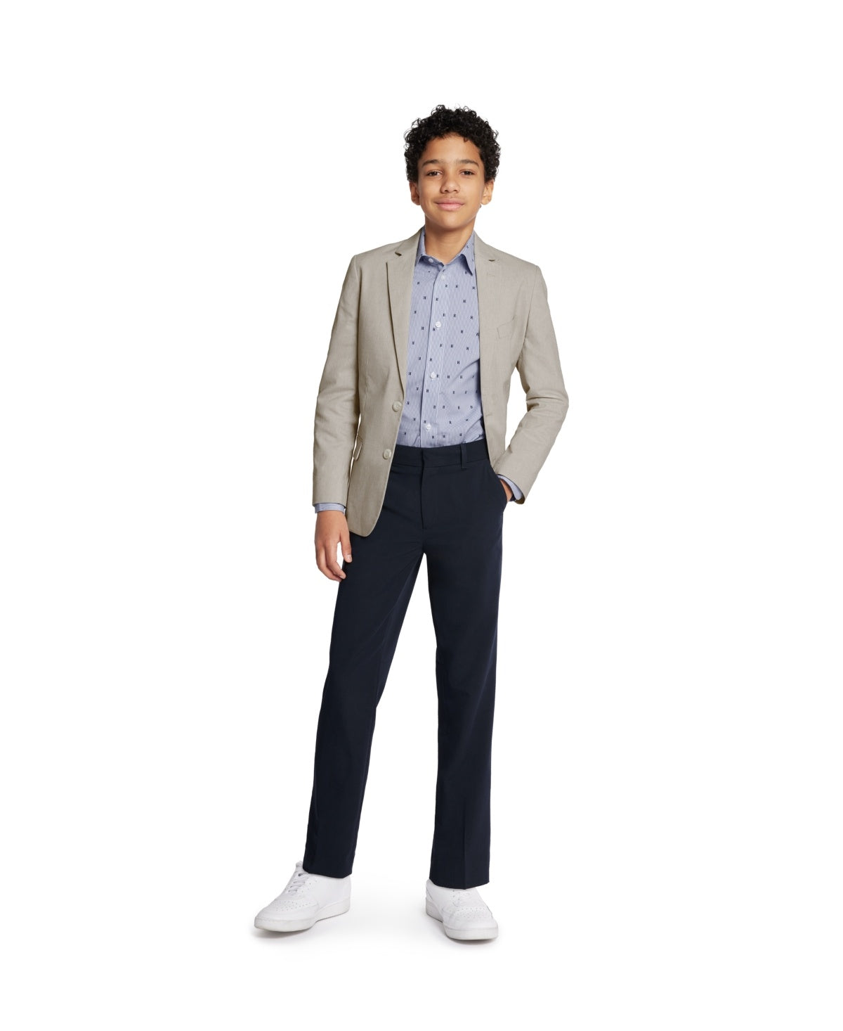 Tommy Hilfiger Big Boys Modern-Fit Stretch Oxford Sport Coat- Khaki