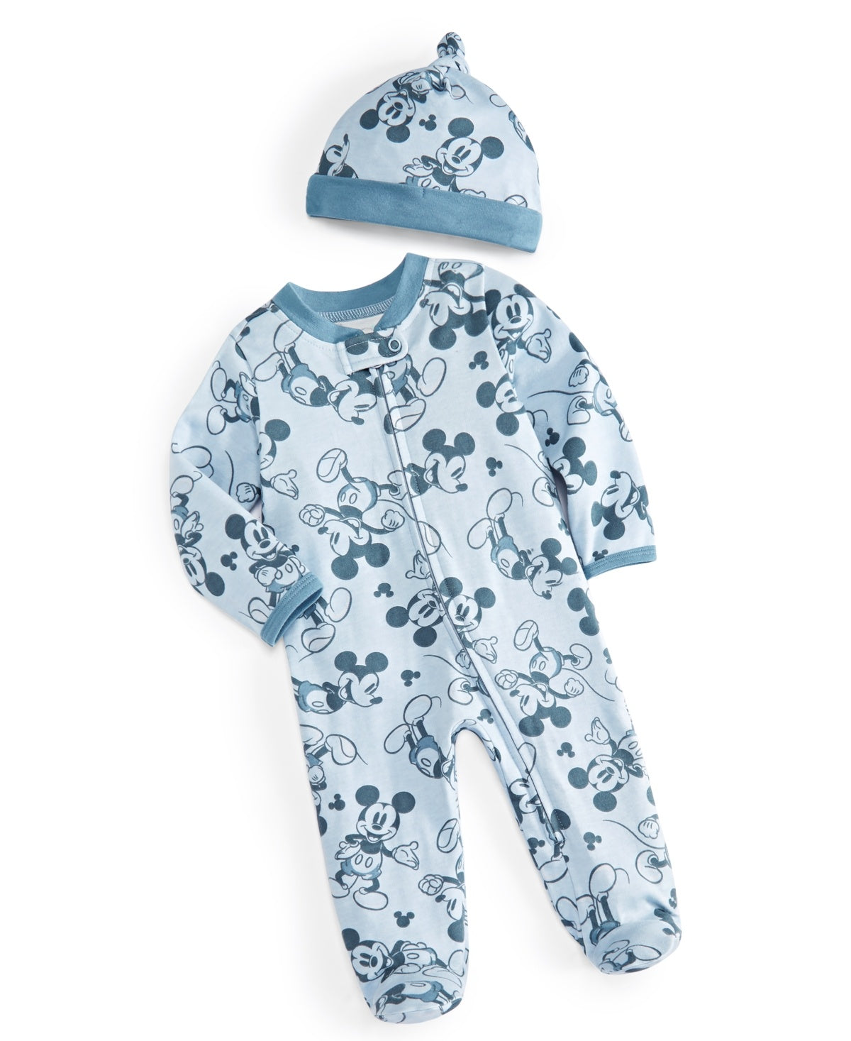 Disney Baby Mickey Mouse Hooray Footed Coverall & Hat, 2 Piece Set - Bright Blue