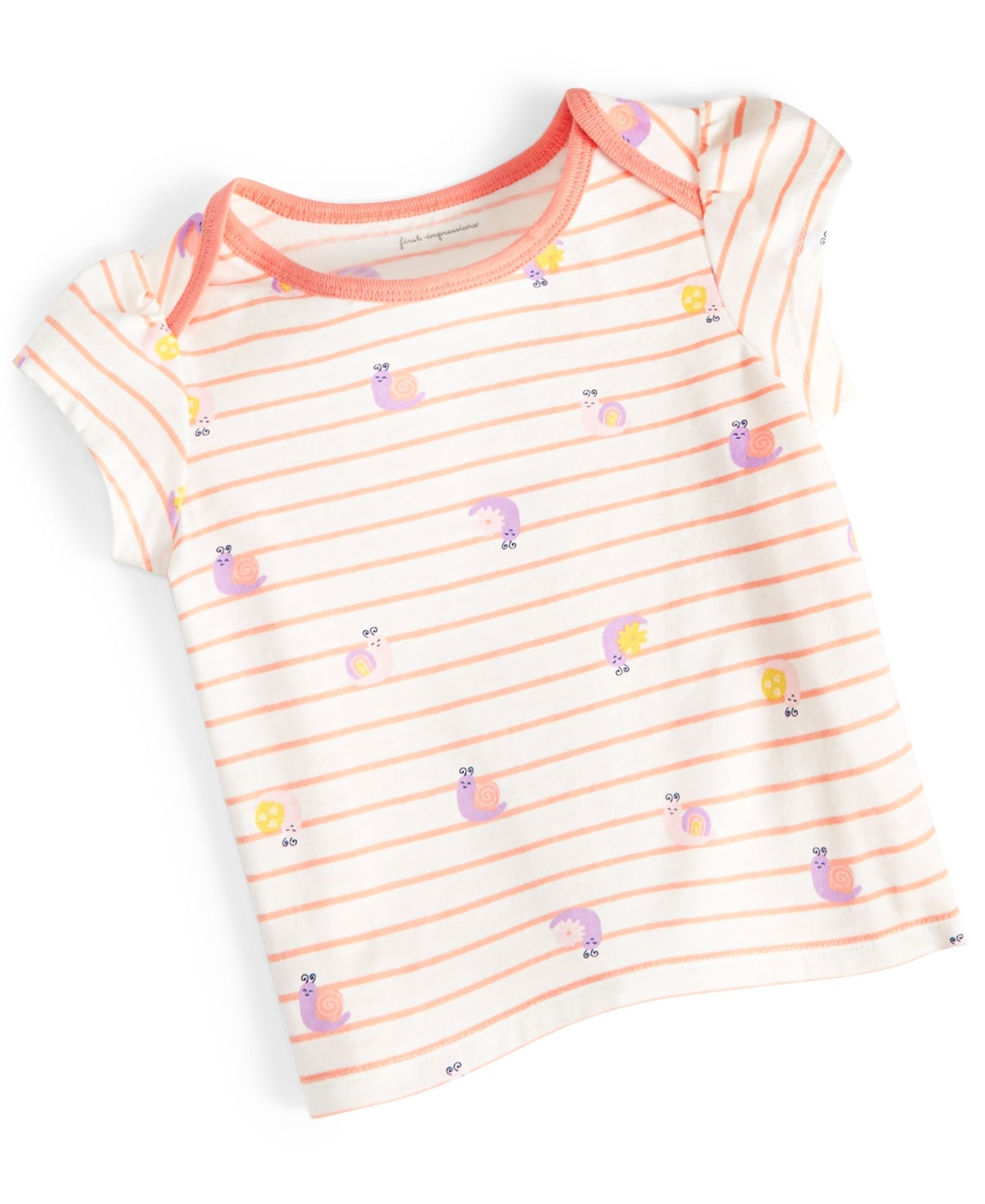 First Impressions Baby Girls Snail-Print Striped T-Shirt- Angel White