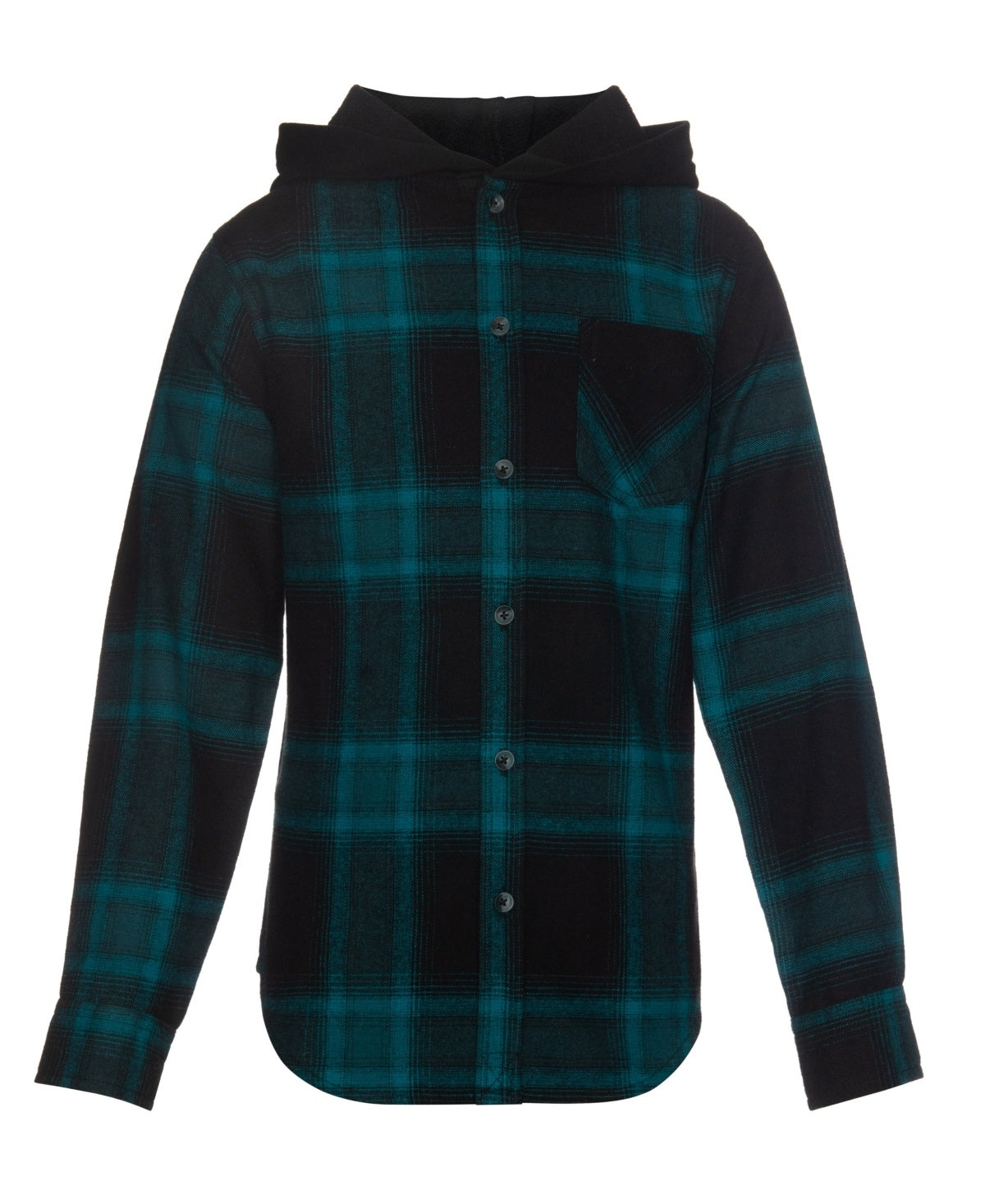 Univibe Big Boys Harpe Hooded Brushed Flannel Button Front Shirt - Oceanic