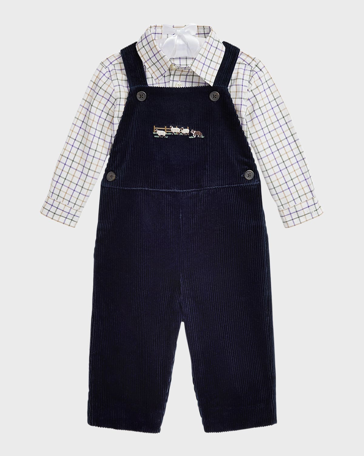 Ralph Lauren Boy's Embroidered Corduroy Overalls W/ Button Down Shirt