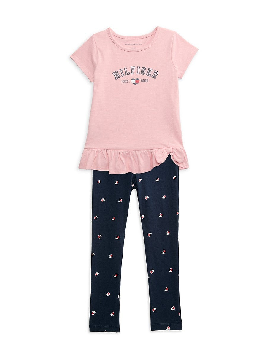 Tommy Hilfiger Little Girl's 2-Piece Logo Top & Leggings Set - Pink Multi