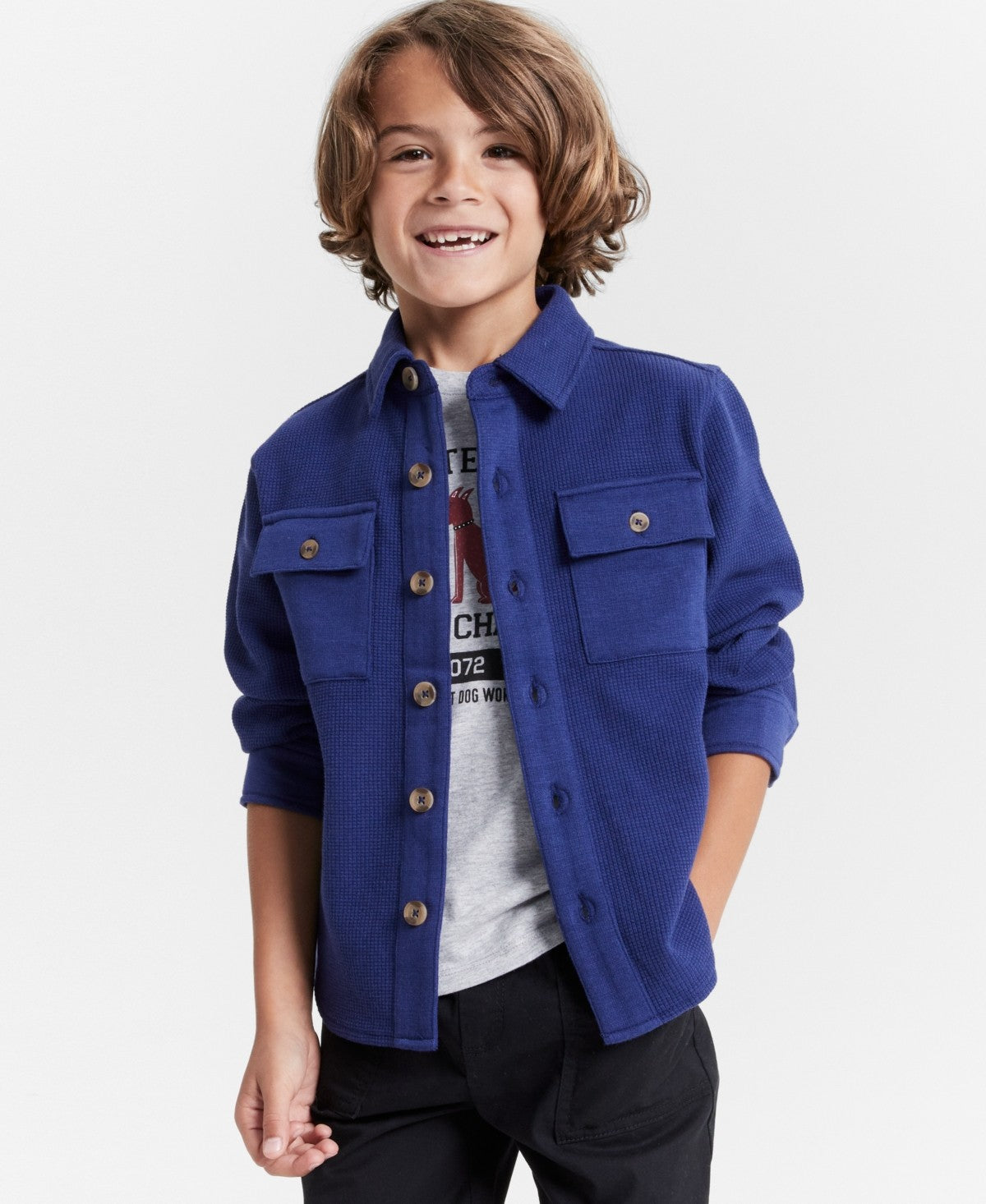 Epic Threads Boys Waffle-Knit Over Shirt - Medieval Blue