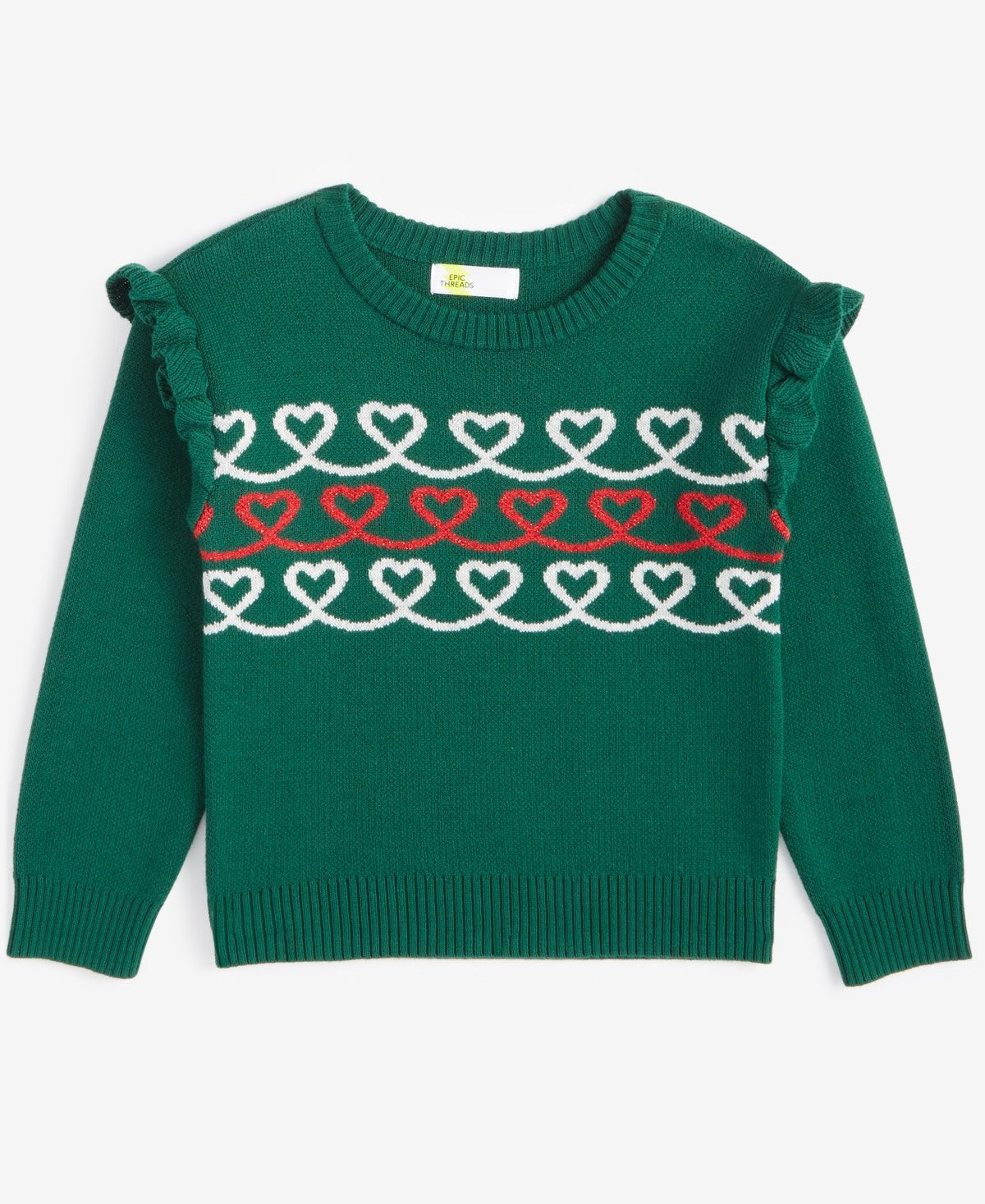 Epic Threads Toddler Girls Heart Ruffled Crewneck Sweater