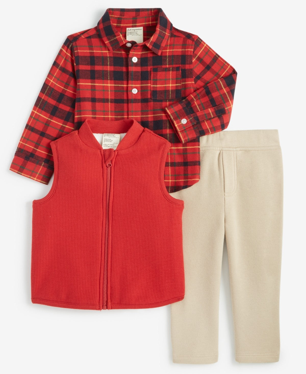 First Impressions Baby Boys Waffle Vest, Shirt & Pants Set