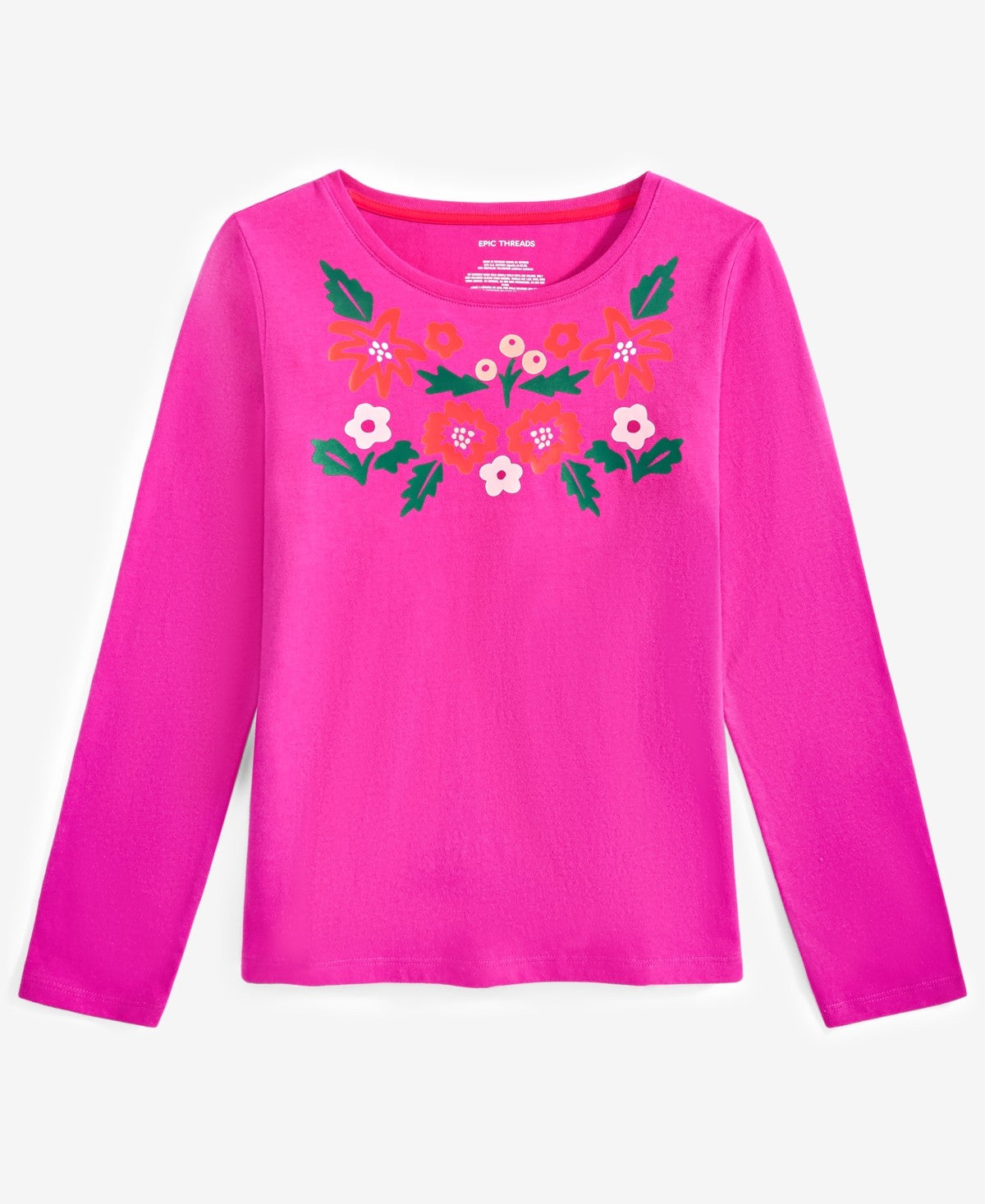 Epic Threads Girls Long-Sleeve Shoulder Floral Graphic T-Shirt