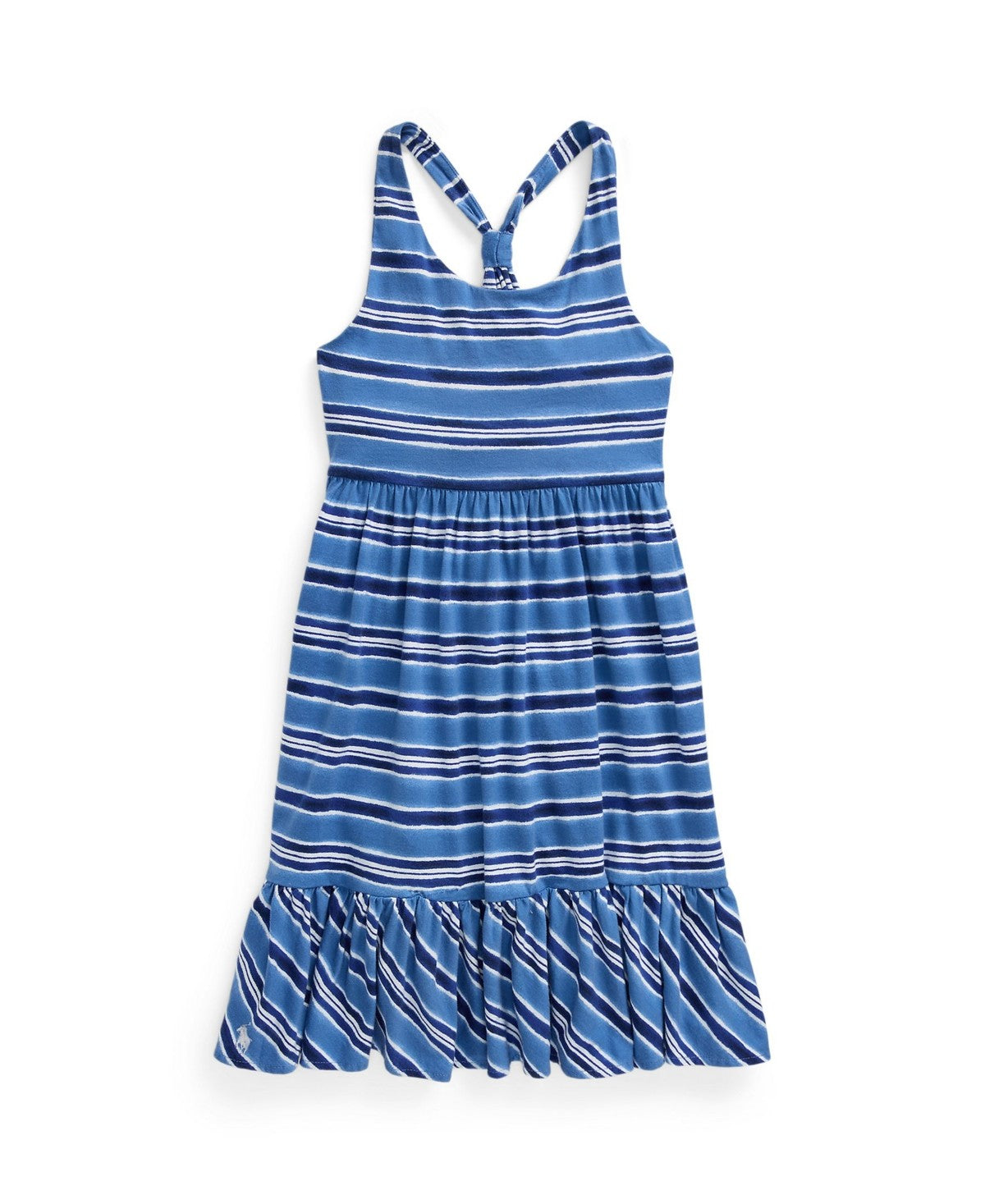 Polo Ralph Lauren Big Girls Striped Cotton Jersey Dress - Salt Washed Awning with White
