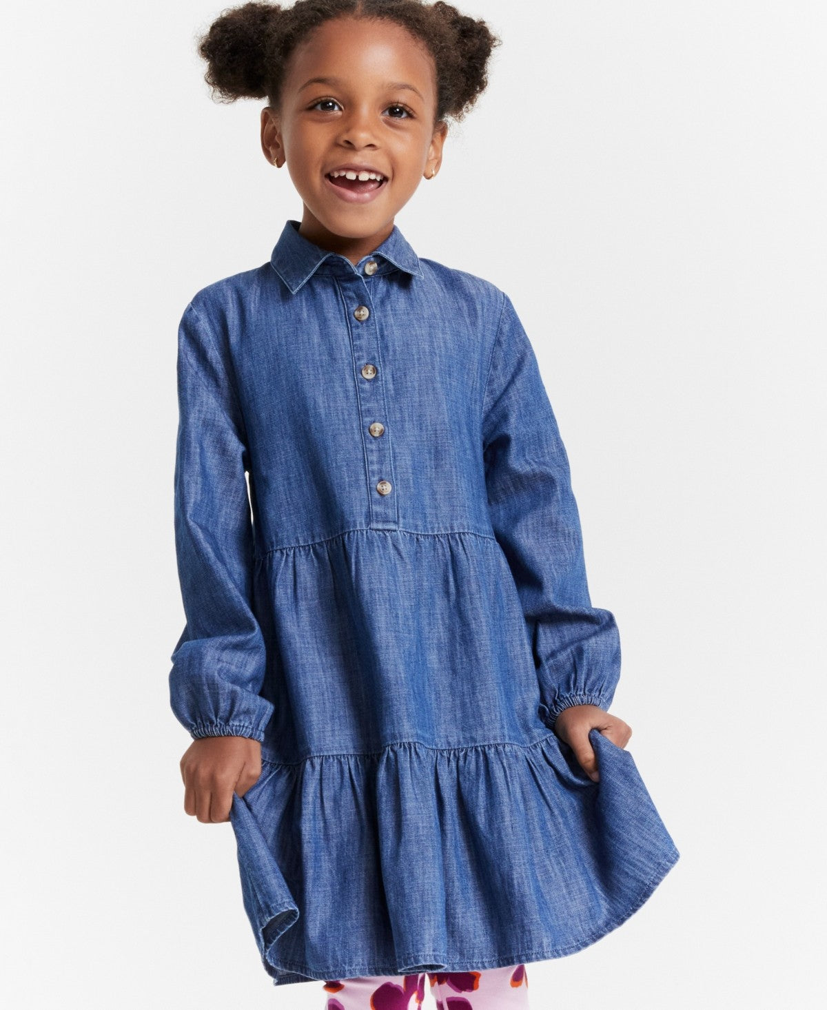 Epic Threads Girls Cotton Chambray Shirtdress- Medium Wash