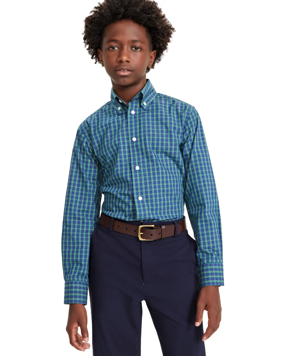 B By Brooks Brothers Big Boys Plaid Classic-Fit Dress Shirt