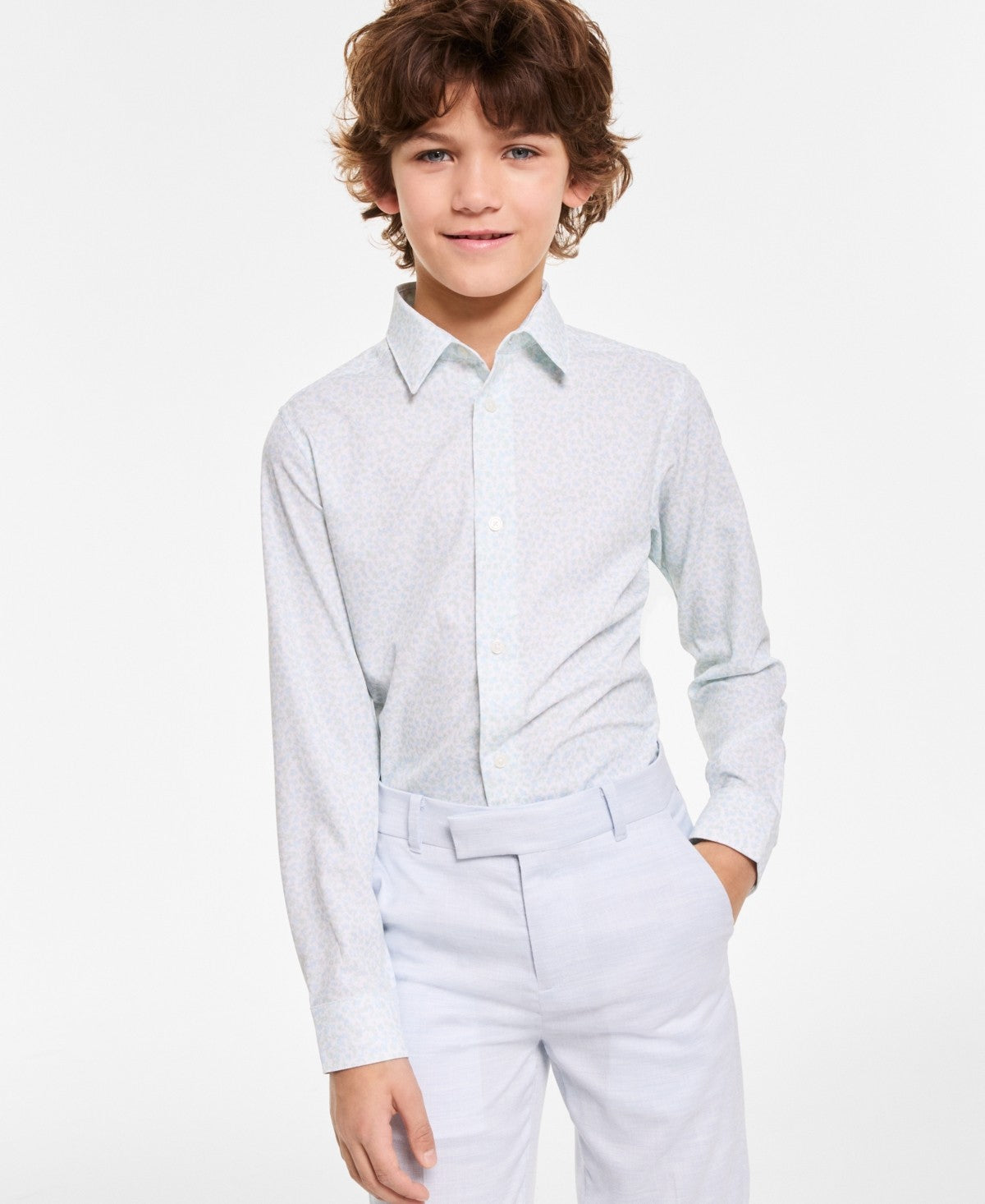 Calvin Klein Big Boys Long-Sleeve Stretch Floral-Print Shirt