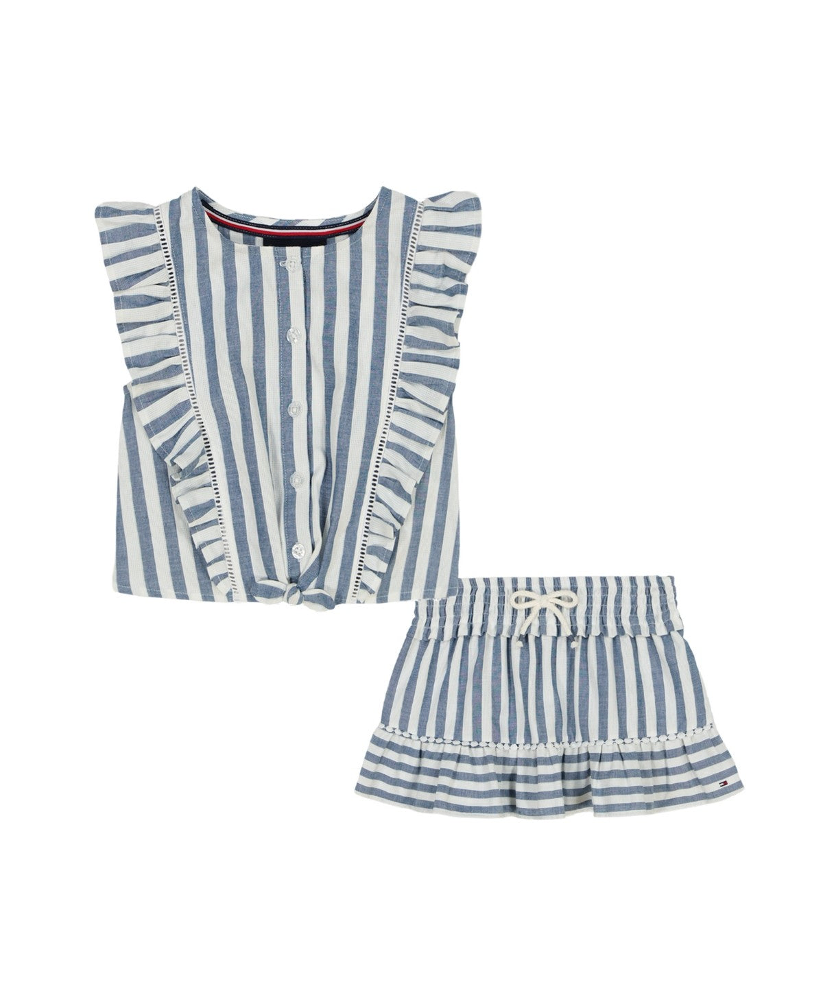Tommy Hilfiger Toddler Girls 2-Piece Striped Jacquard Ruffled Skirt Set