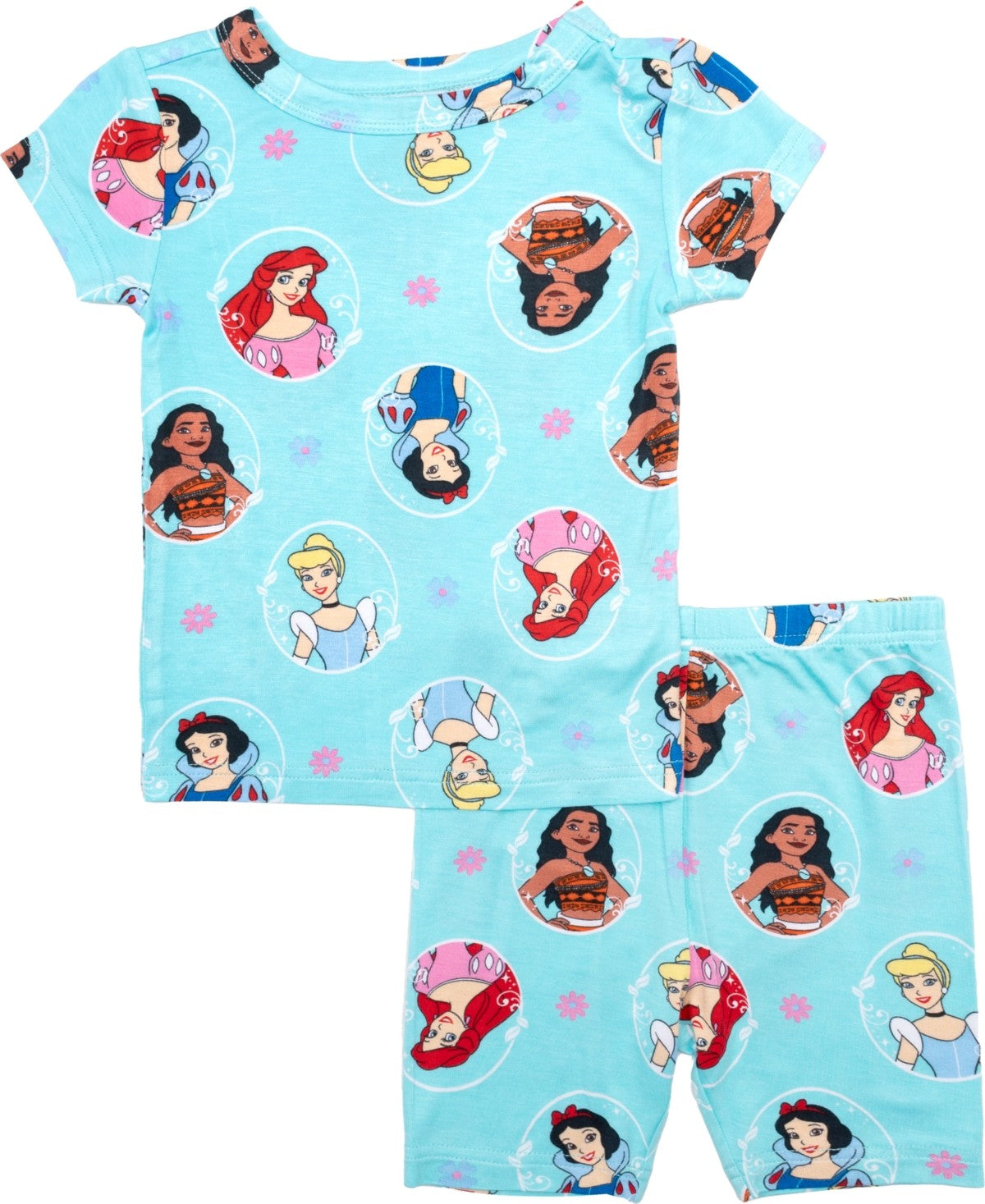 Disney Princess Toddler Girls Short Sleeve and Short Biker Shorts, 2-Piece Pajama Set