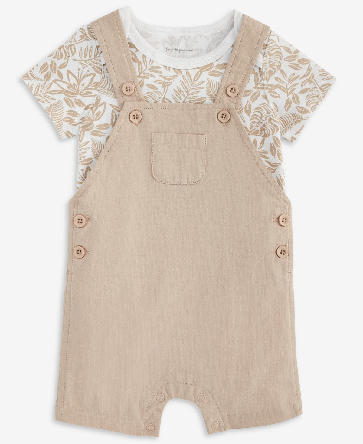 First Impressions Baby Boys Cotton Tonal Leaf-Print Bodysuit & Shortall, 2 Piece Set