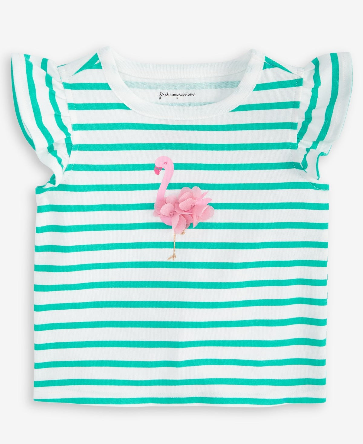 First Impressions Baby Girls Flamingo Graphic Striped Flutter-Sleeve T-Shirt