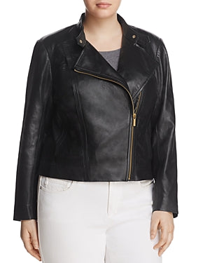 Michael Michael Kors Plus Size Leather Moto Jacket - Black