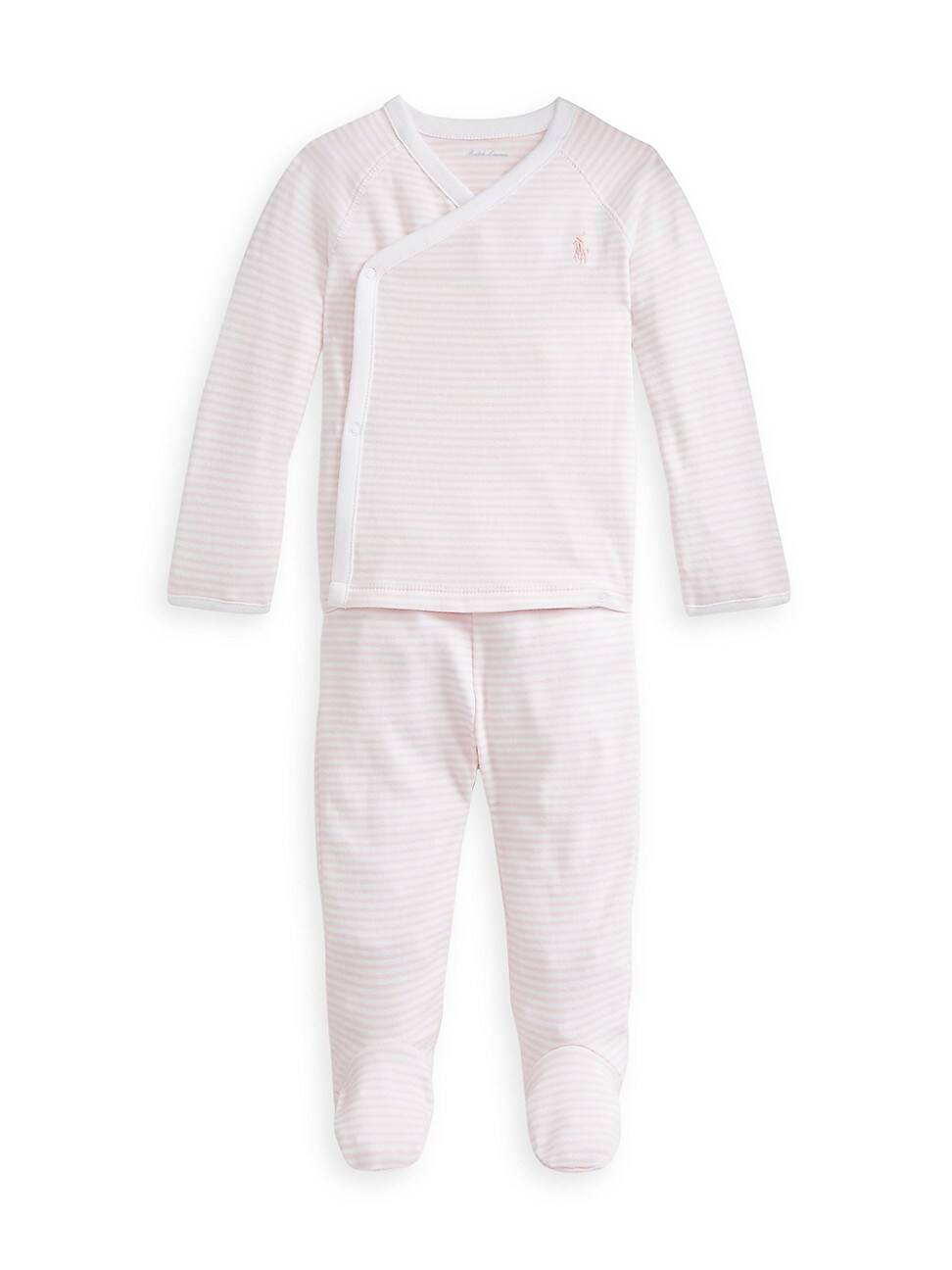 Polo Ralph Lauren Organic Cotton Striped Footed 2pc Set - Delicate Pink, White