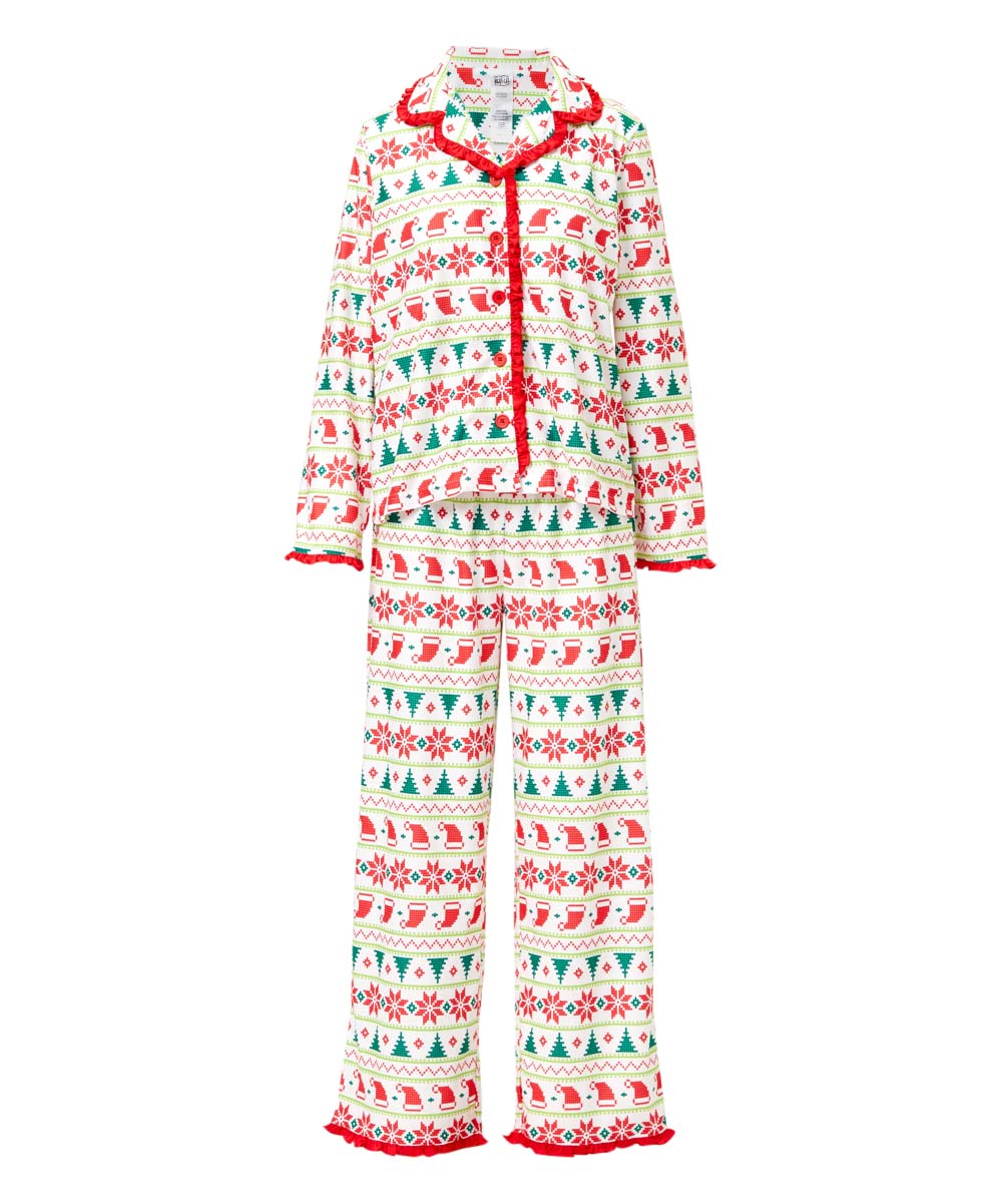 Red Fair Isle Button-up Long-Sleeve Pajama Top ONLY - Women