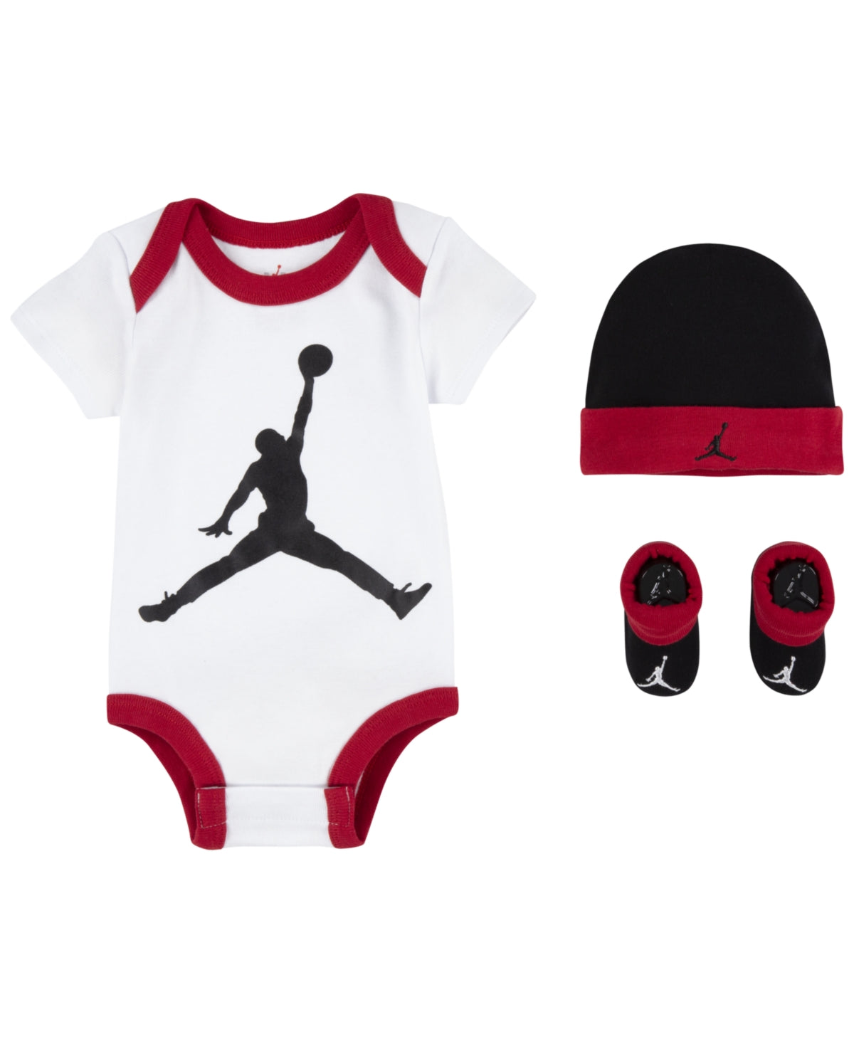 Jordan Baby Boys Jumpman Bodysuit, Hat and Socks, 3 Piece Set - White Gym Red