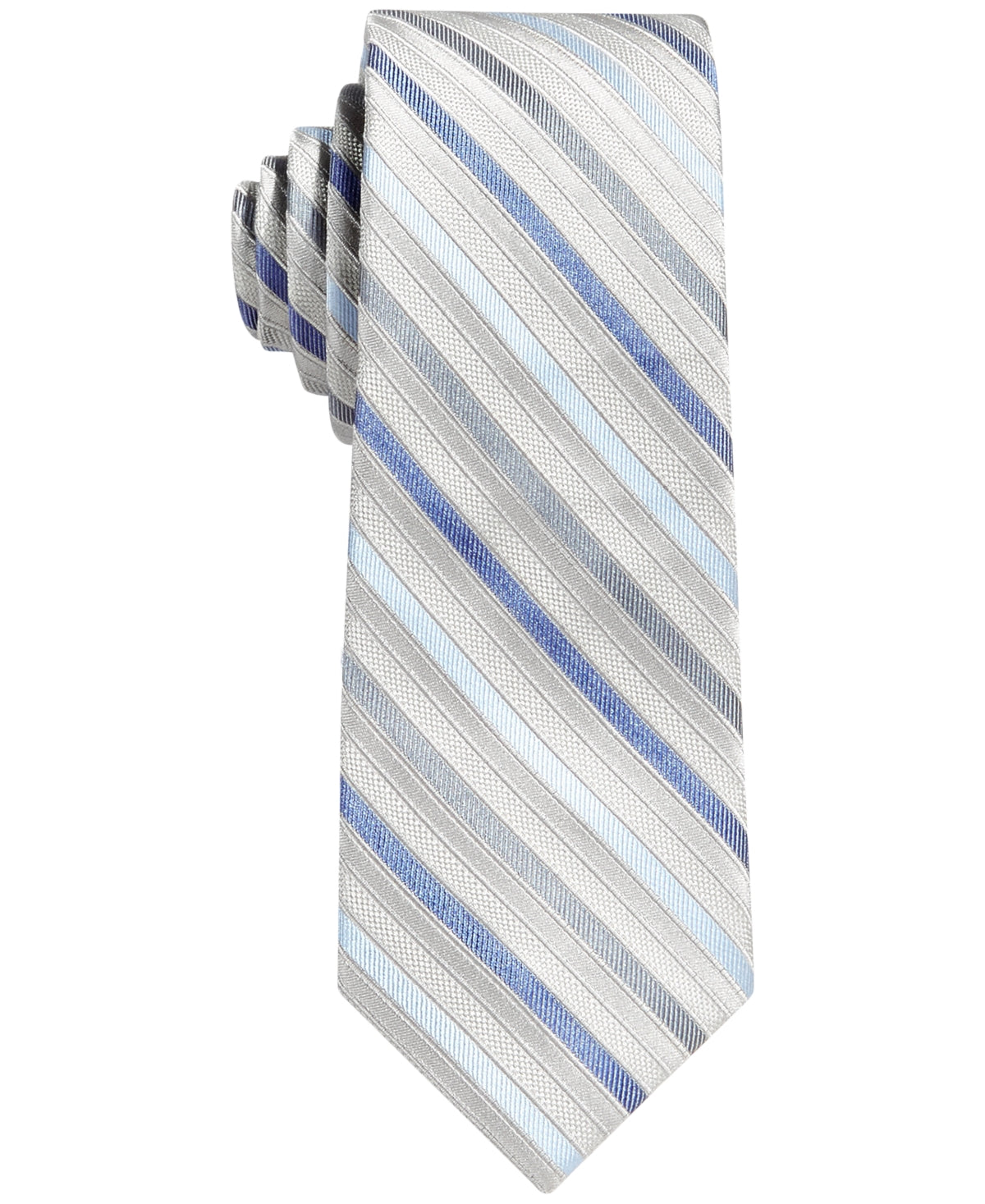 Calvin Klein Big Boys Gemstone Striped Zipper Necktie - Silver