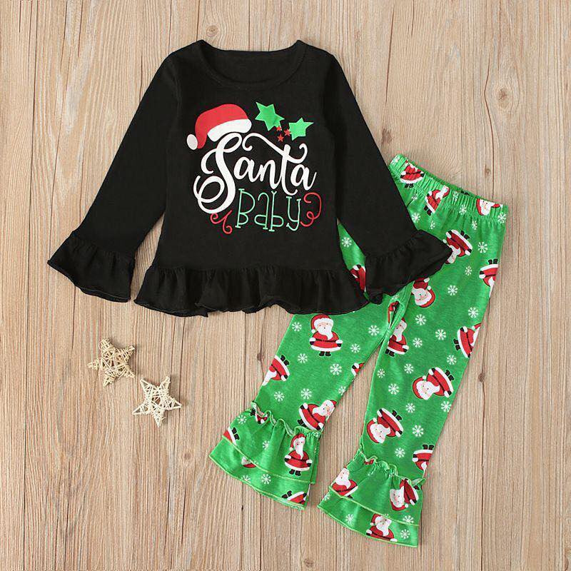 Santa Baby Ruffle Pants Set
