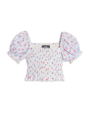 KatieJnyc Girls' Marlee Smocked Floral Puff Sleeve Top - Big Kid