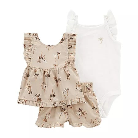 Carter's Baby Girls Solid White Tank and Palm Tree Shorts Set