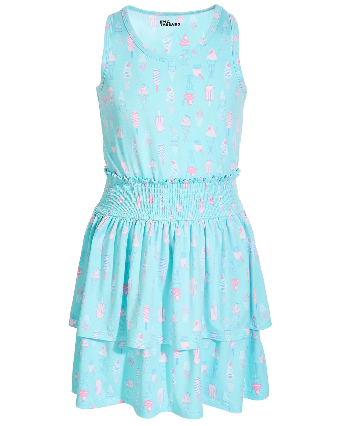 Epic Threads Big Girls Retro Ice Cream-Print Smocked Dress - Refreshing Teal