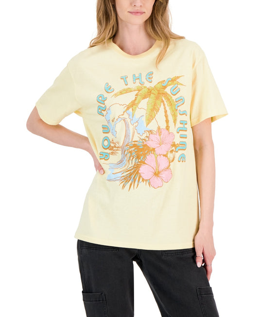 Rebellious One Juniors' Sunshine Cotton Floral Graphic T-Shirt