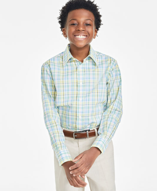B by Brooks Brothers Big Boys Classic Fit Long Sleeve Dress Shirt - Yellow, Blue