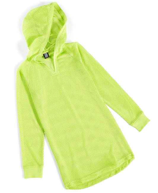 ID Ideology Girls Mesh Long-Sleeve Hooded Cover-up- Acid Lime