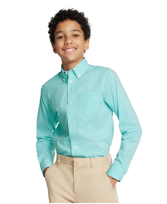 Tommy Hilfiger Big Boys Long Sleeve Stretch Tattersall Shirt - Green
