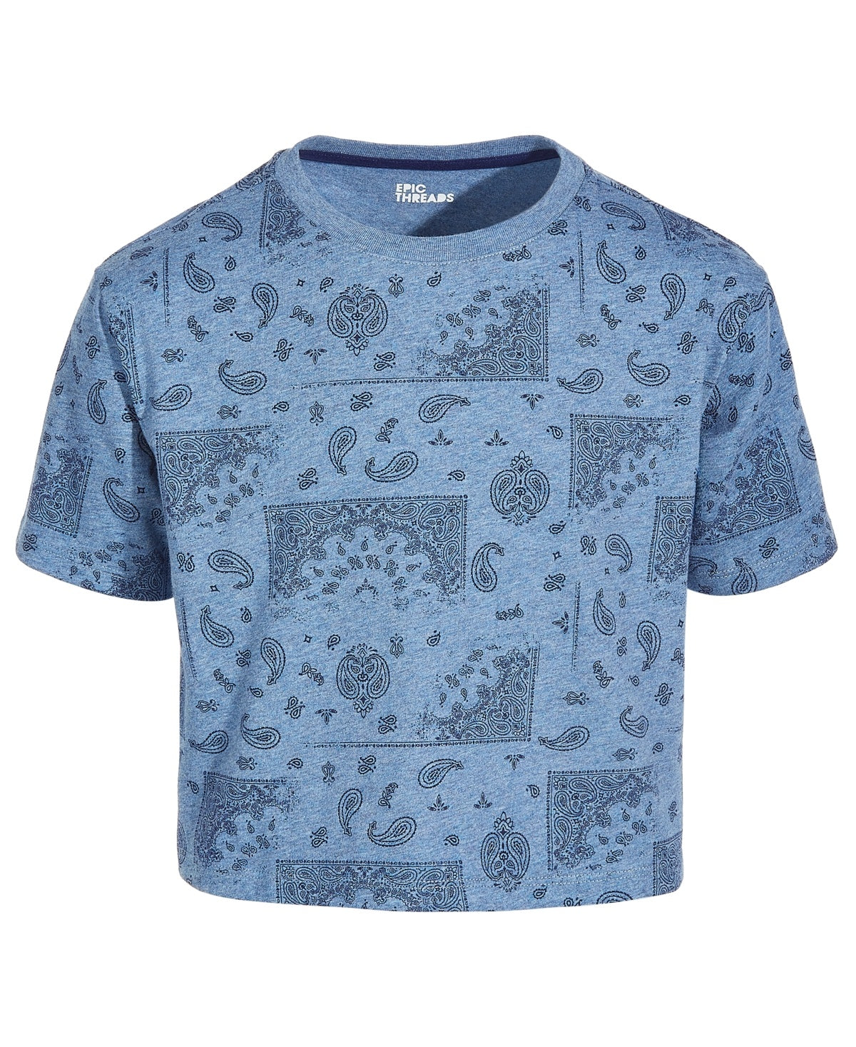 Epic Threads Big Girls Bandana-Print Boxy T-Shirt- Sky Hthr