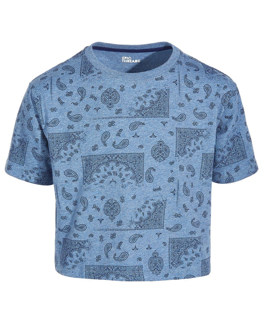 Epic Threads Big Girls Bandana-Print Boxy T-Shirt- Sky Hthr