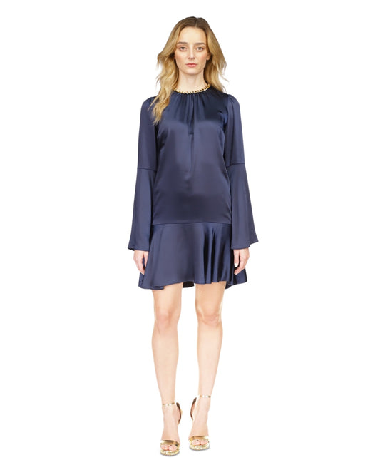 Michael Michael Kors Women's Chain-Neck Bell-Sleeve Dress - Midnight Blue