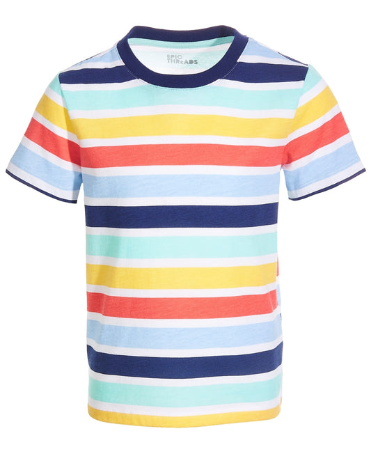 Epic Threads Boys Wide Multi Striped T-Shirt- Bright White