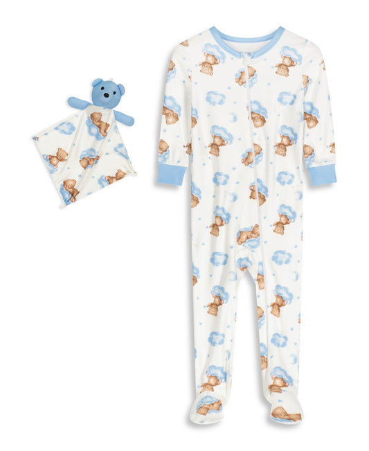Max & Olivia Baby Boys Snug Fit Coverall One Piece with Matching Blankie - White