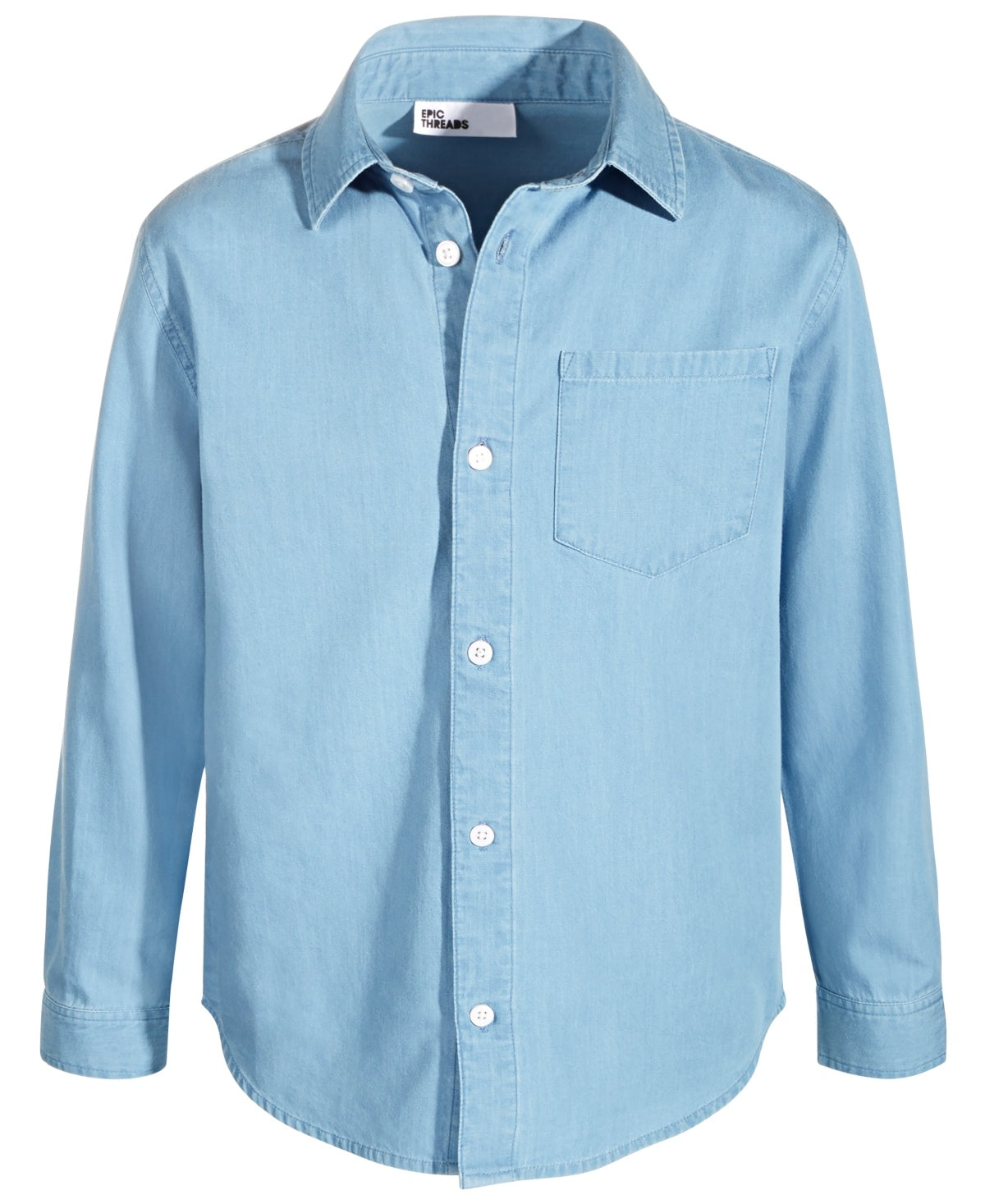 Epic Threads Big Boys Long-Sleeve Cotton Chambray Shirt- Light Med Wash