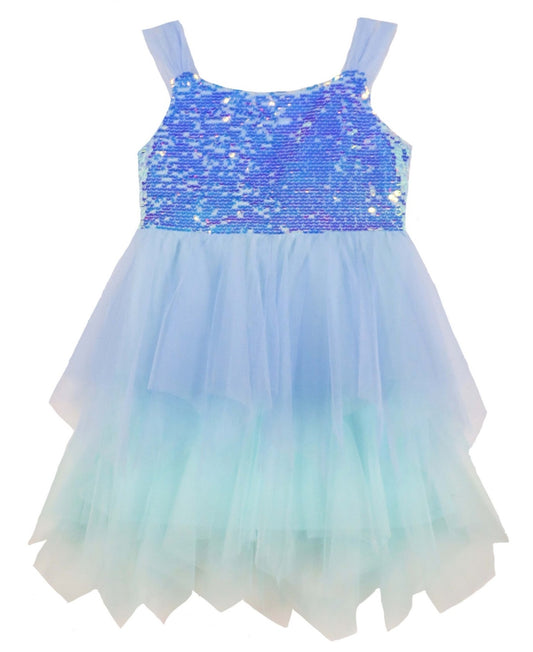 Pink Violet Little Girls Sleeveless Ombre Sequin Fairy Hem Dress - Cornflower