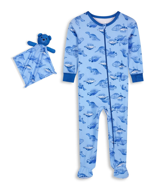 Max & Olivia Baby Boys Snug Fit Coverall One Piece with Matching Blankie - Blue