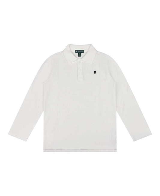B by Brooks Brothers Big Boys Long Sleeve Pique Polo Shirt - White