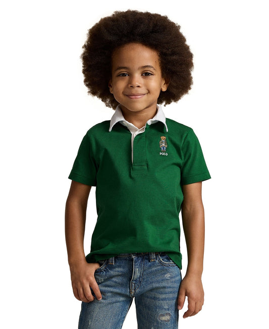 Polo Ralph Lauren Boys Polo Bear Cotton Rugby Polo Shirt - Paris Bear New Forest Green