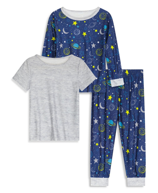 Max & Olivia Boys Snug Fit Pajama with Pant, Long Sleeve T-shirt and Short Sleeve T-shirt, 3 Piece Set - Gray