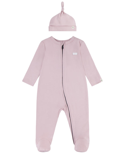 Levi's Baby Girls Footed Coveralls and Hat Set - Peachskin