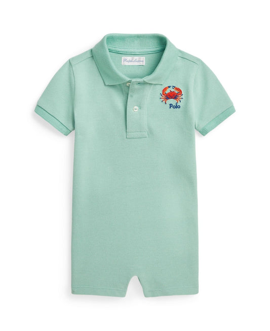Polo Ralph Lauren Baby Boys Crab Embroidered Cotton Polo Shortall - Celadon