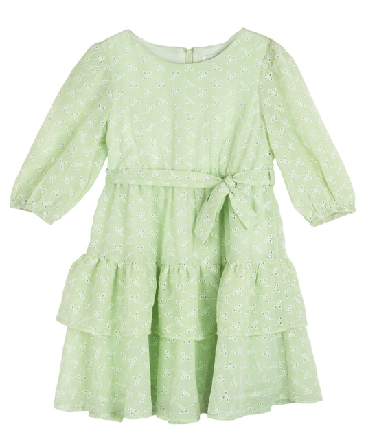 Rare Editions Little Girls Tiered Chiffon Eyelet Casual Dress - Green
