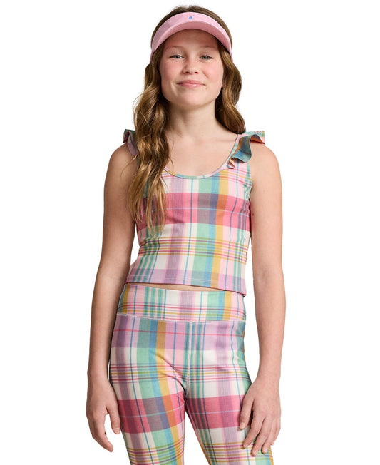 Polo Ralph Lauren Big Girls Madras-Print Performance Jersey Top - Pastel Madras with Sweet Corn