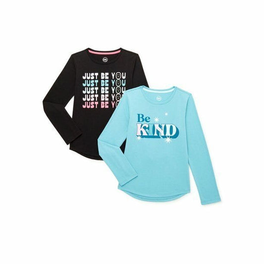 Wonder Nation Girls’ Long Sleeve Winter Graphics T-Shirts, 2-Pack