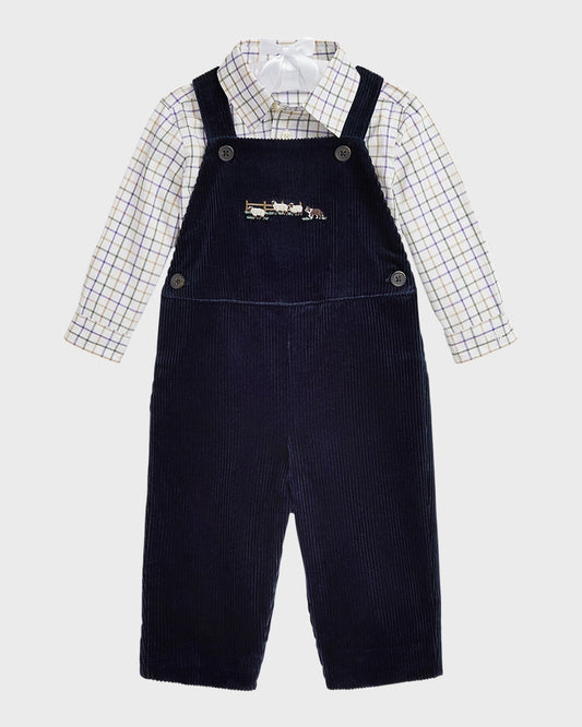 Ralph Lauren Boy's Embroidered Corduroy Overalls W/ Button Down Shirt
