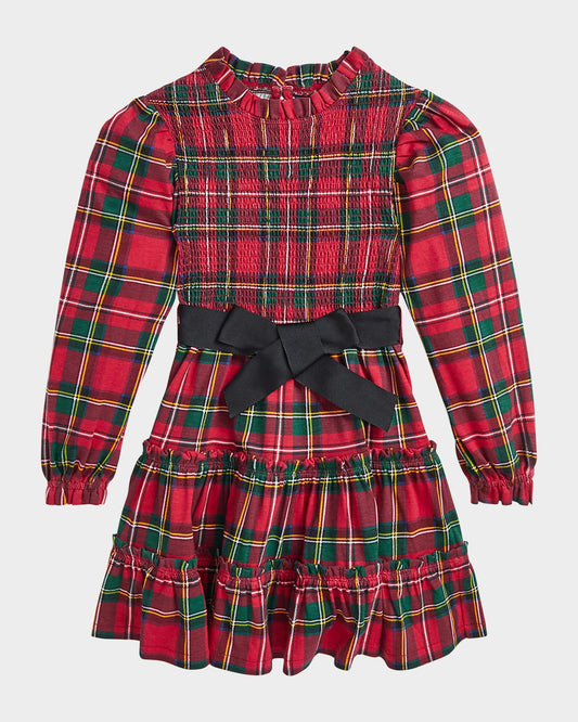 Polo Ralph Lauren Kids Plaid Smocked Cotton Jersey Dress Girl's Dress Red Steward Tartan